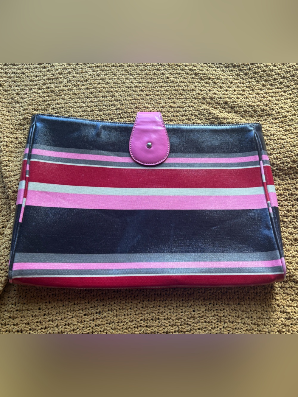 Franklin Covey Black, Pink and Red Striped Laptop Clutch